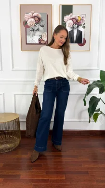 Spodnie dzwony Ida ciemny denim