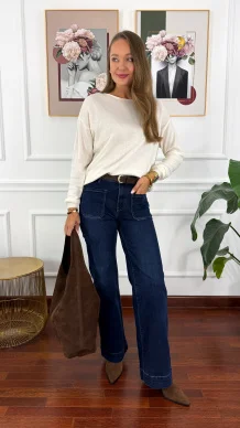 Spodnie dzwony Ida ciemny denim