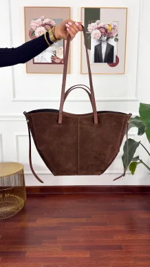 Zamszowa skórzana torebka Fino brązowa