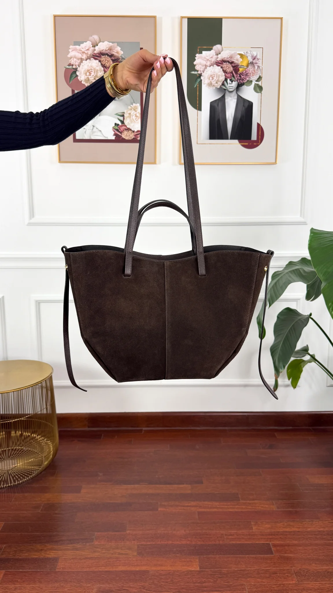 Zamszowa skórzana torebka Fino czekoladowa