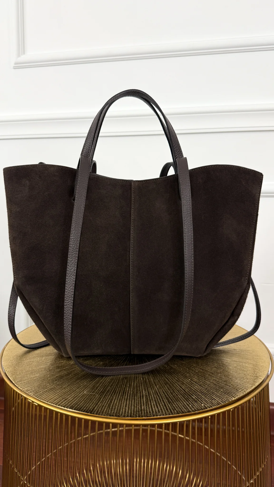 Zamszowa skórzana torebka Fino czekoladowa