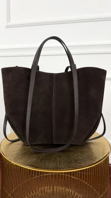 Zamszowa skórzana torebka Fino czekoladowa