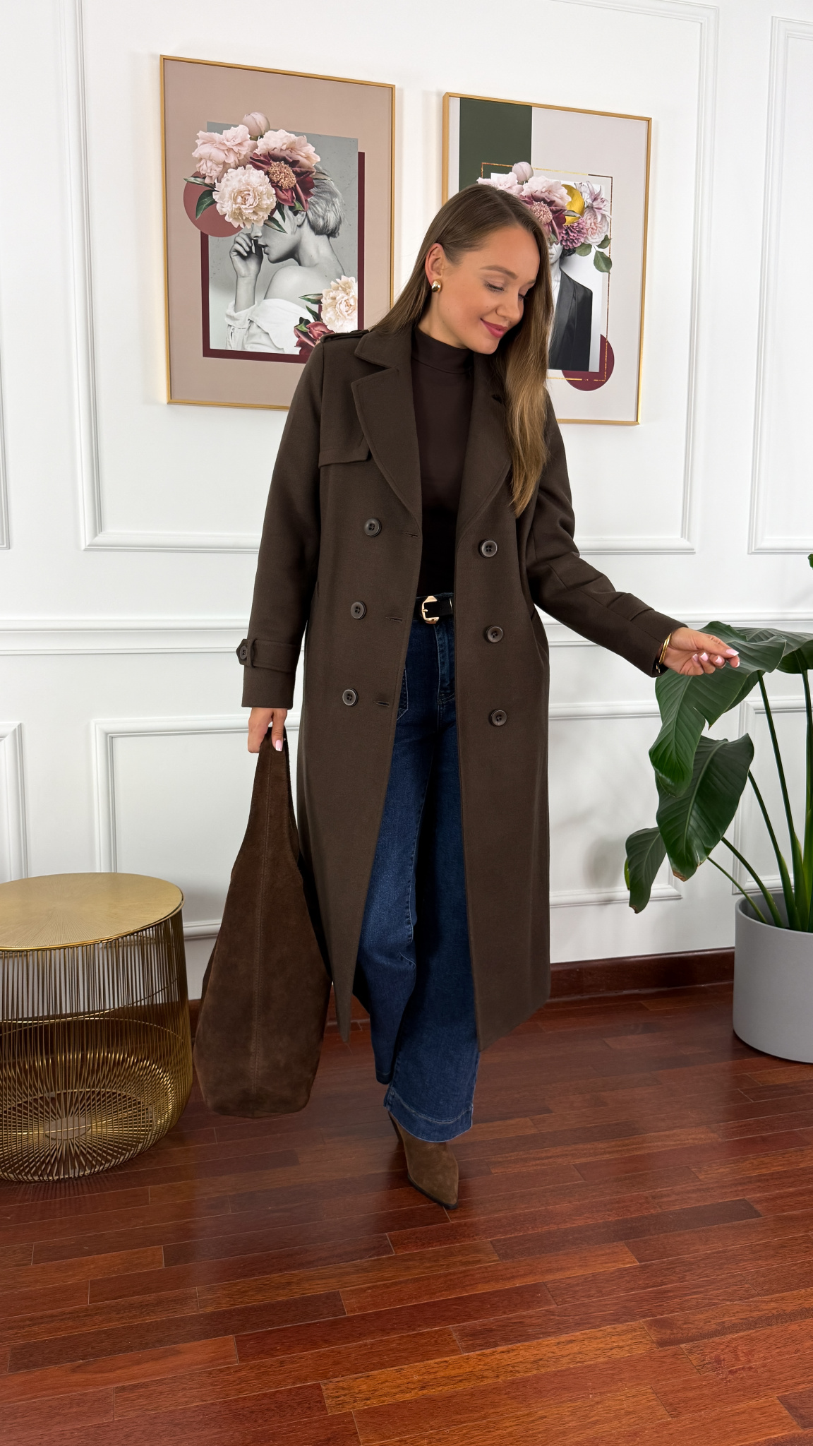 Wełniany płaszcz Lucia czekoladowy