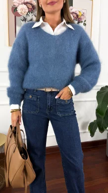 Moherowy sweter Lily niebieski