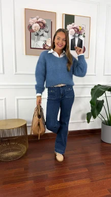Moherowy sweter Lily niebieski