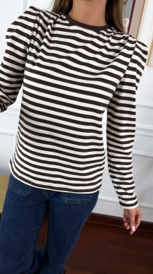 Bawełniana bluzka Renza czekoladowa w paski