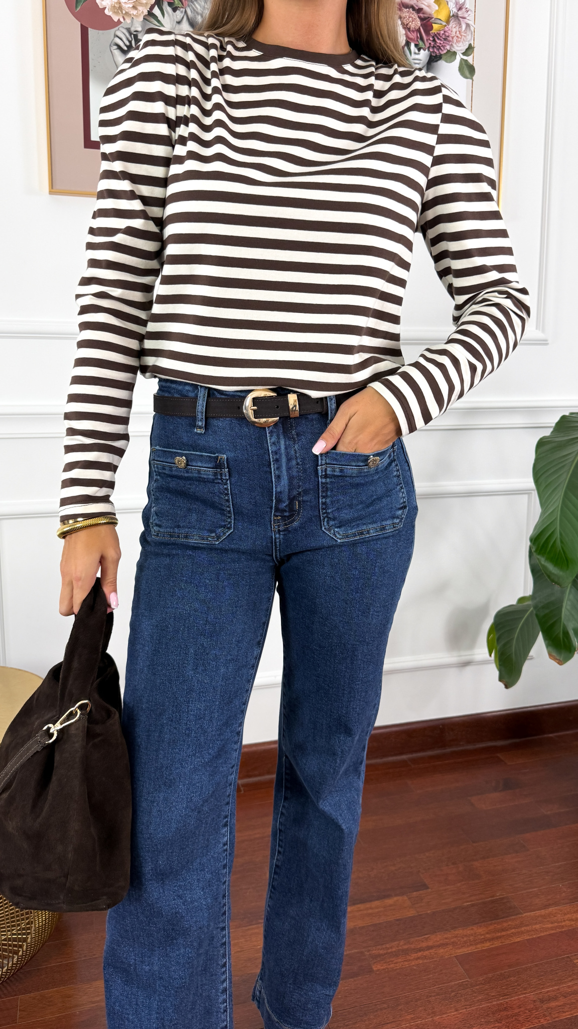 Bawełniana bluzka Renza czekoladowa w paski