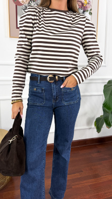 Bawełniana bluzka Renza czekoladowa w paski