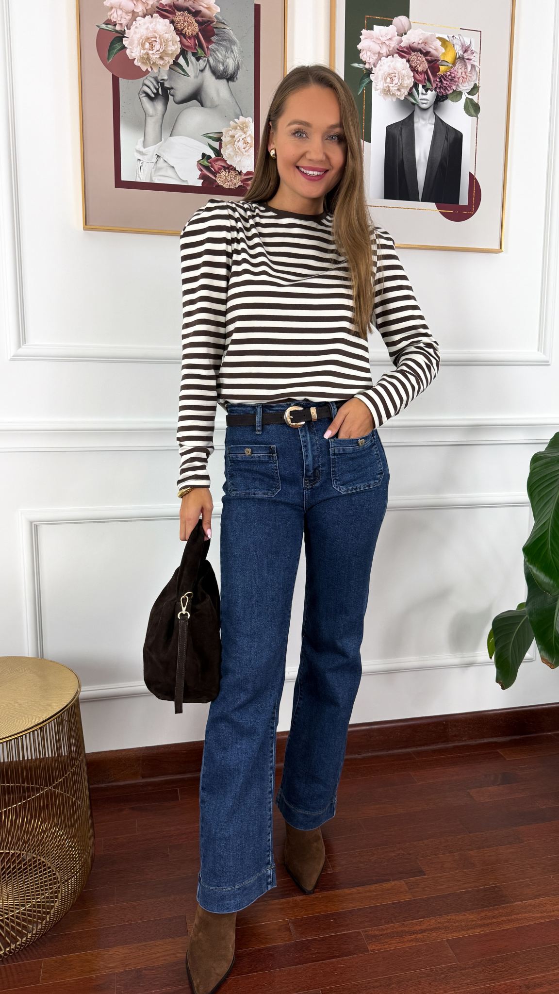 Bawełniana bluzka Renza czekoladowa w paski