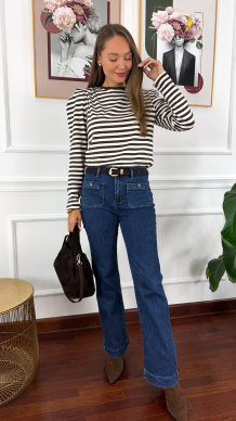 Bawełniana bluzka Renza czekoladowa w paski