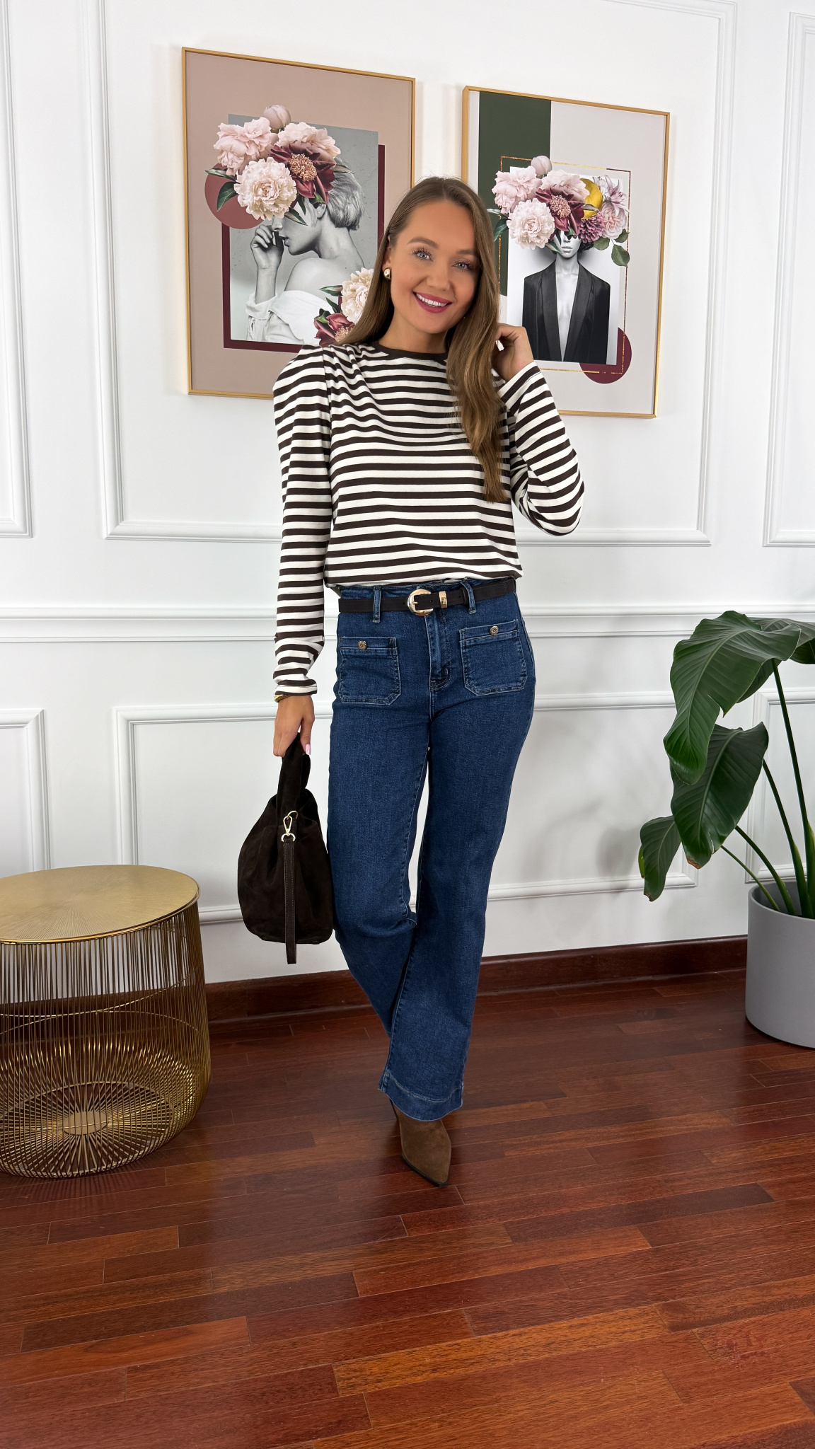 Bawełniana bluzka Renza czekoladowa w paski