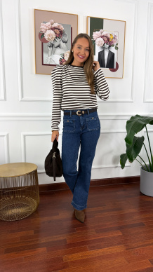 Bawełniana bluzka Renza czekoladowa w paski