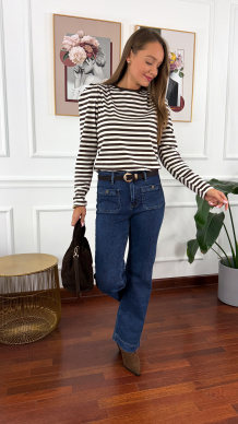 Bawełniana bluzka Renza czekoladowa w paski