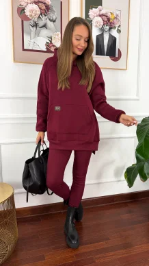 Bawełniany komplet dresowy Celine burgundowy
