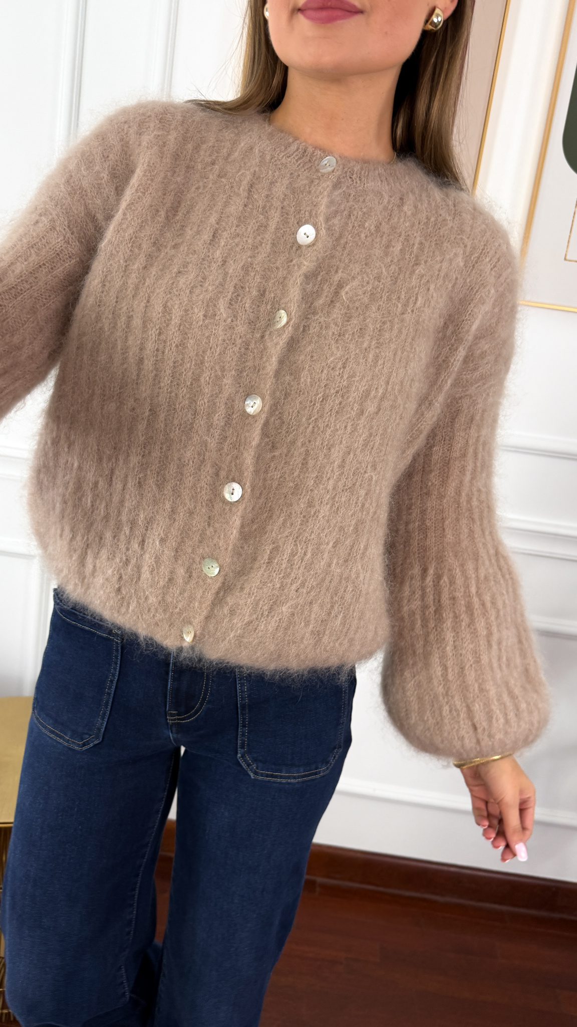 Moherowy Kardigan Armina ciemny beż