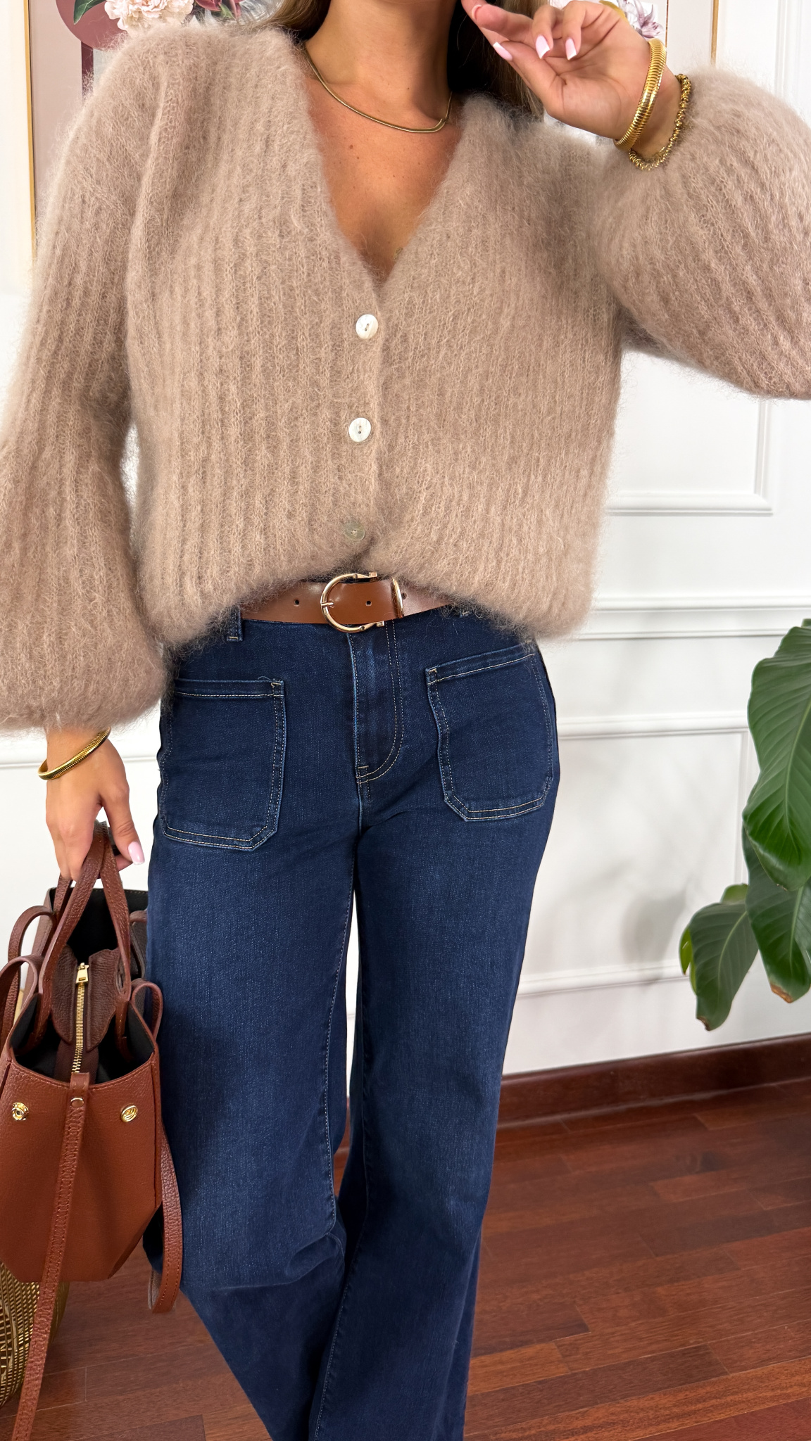 Moherowy Kardigan Armina ciemny beż