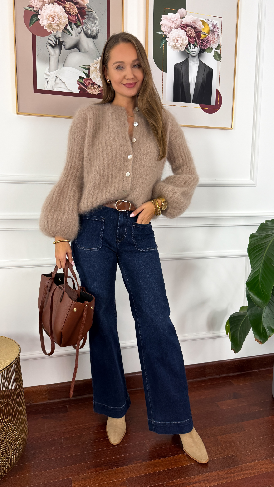 Moherowy Kardigan Armina ciemny beż