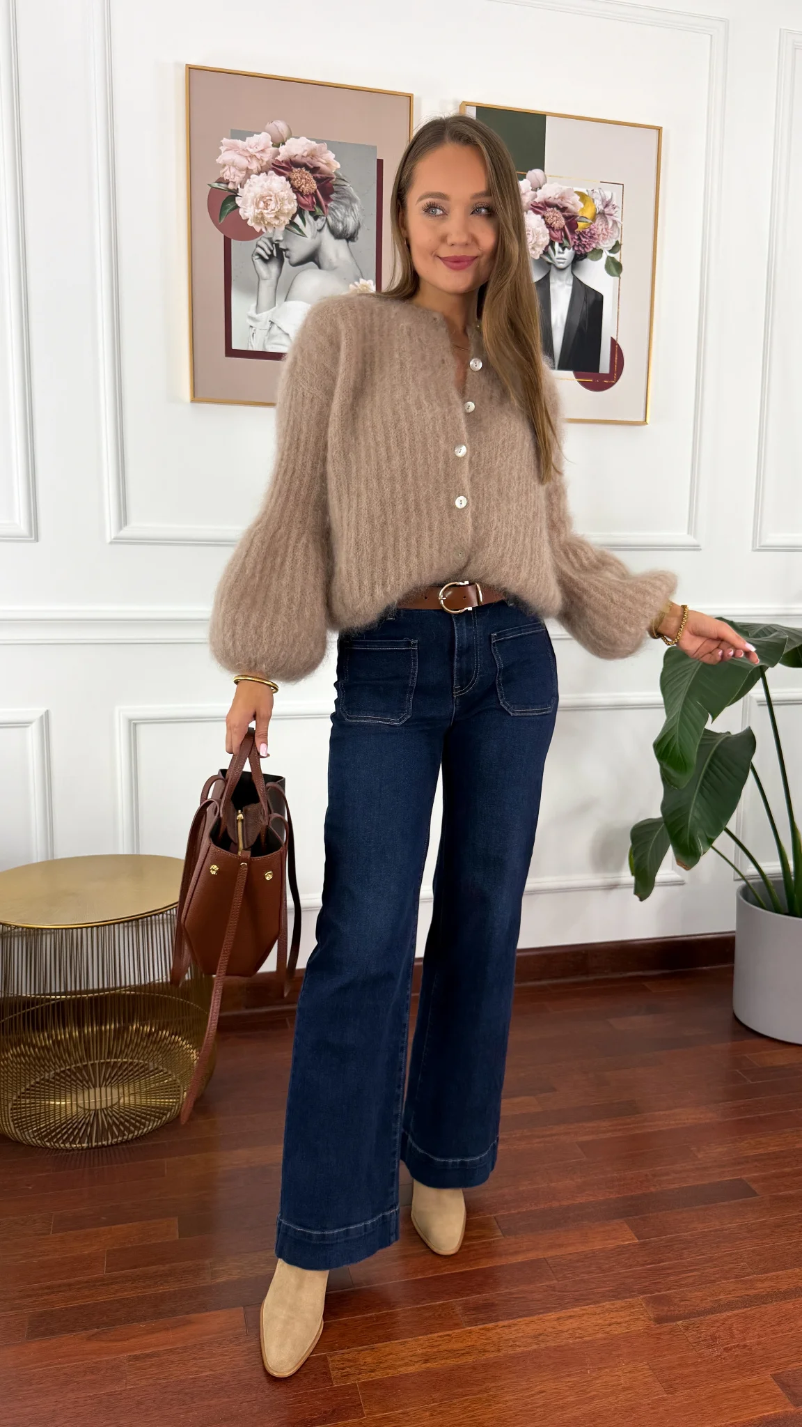 Moherowy Kardigan Armina ciemny beż