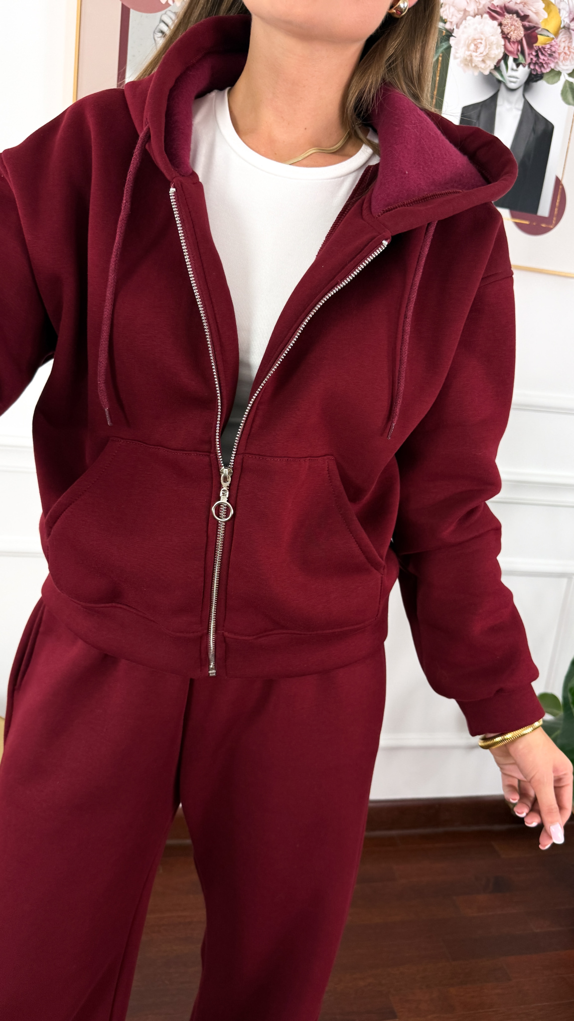 Bawełniany komplet dresowy Elodie burgundowy