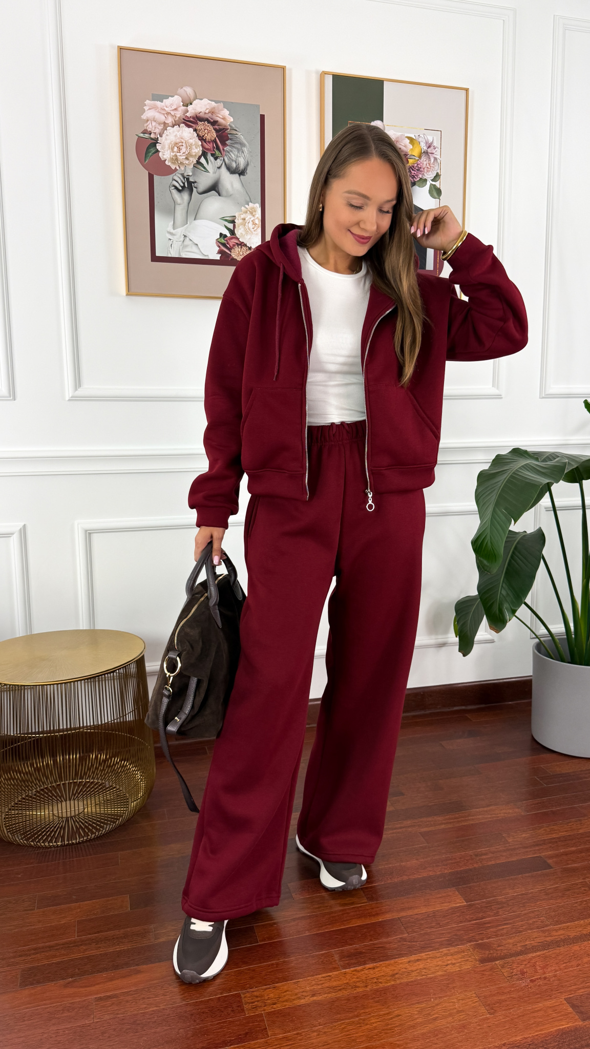 Bawełniany komplet dresowy Elodie burgundowy