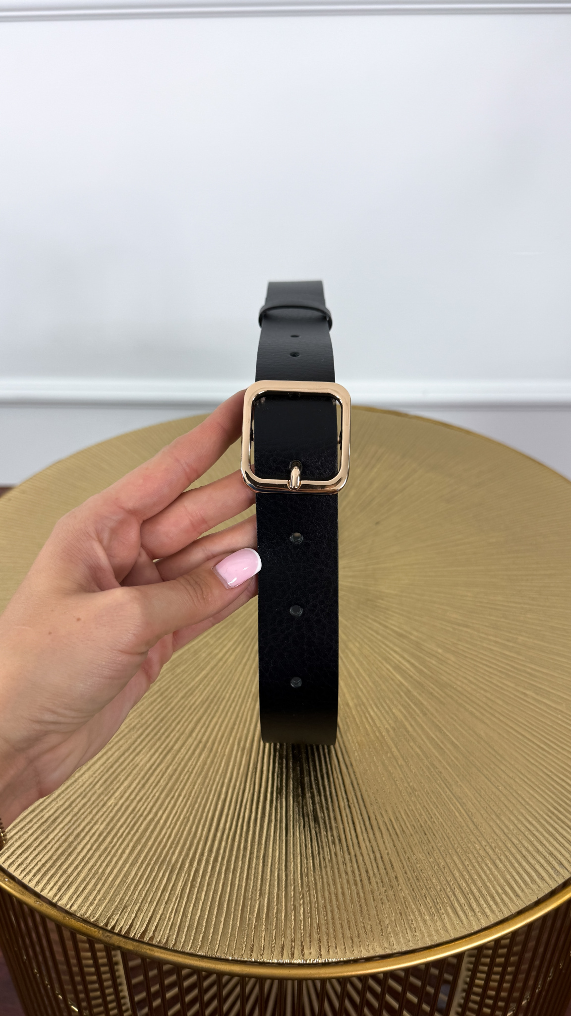 Pasek skórzany Stacy czarny-złoty