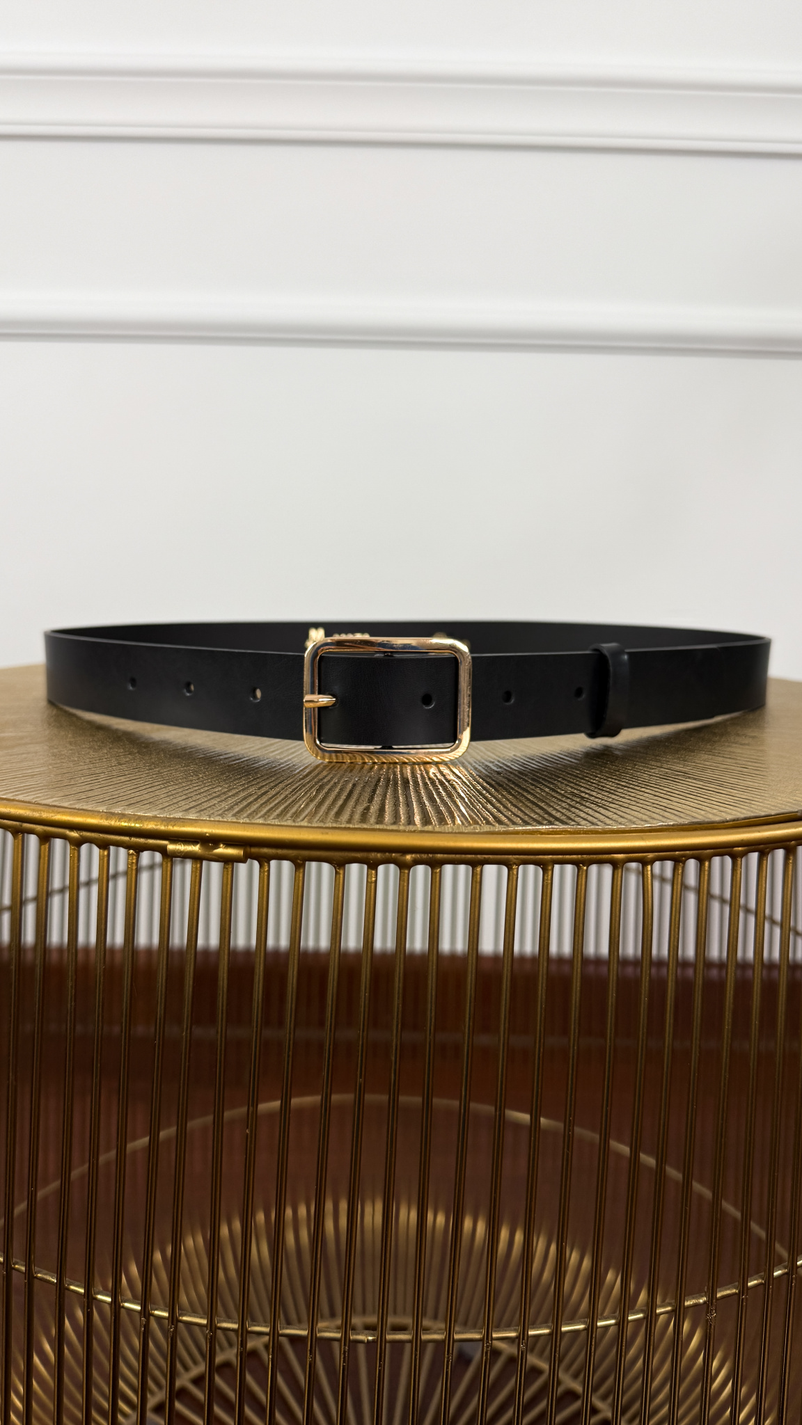 Pasek skórzany Noll czarny-złoty