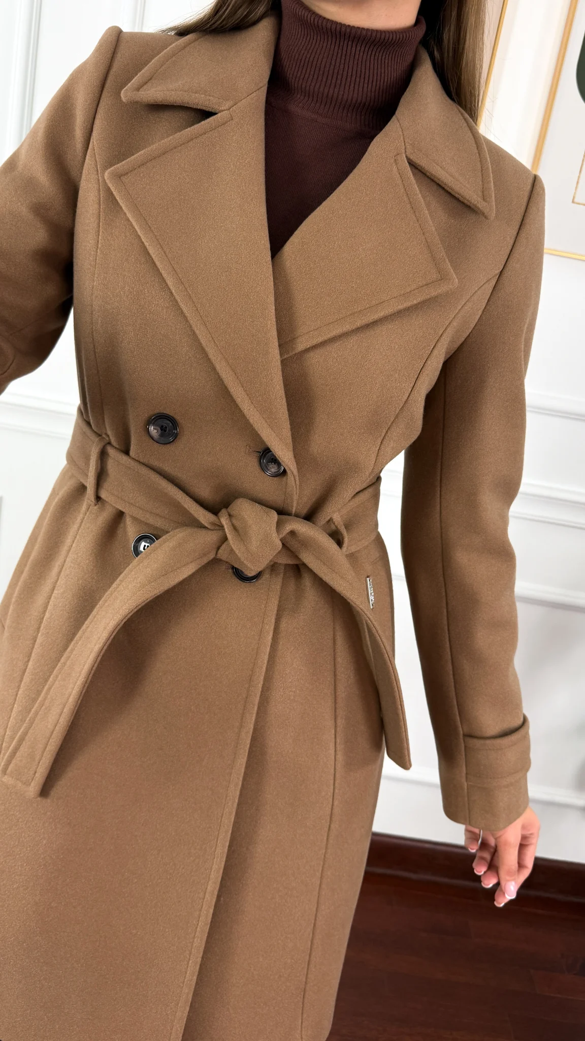 Płaszcz z wełną Sibilla camelowy