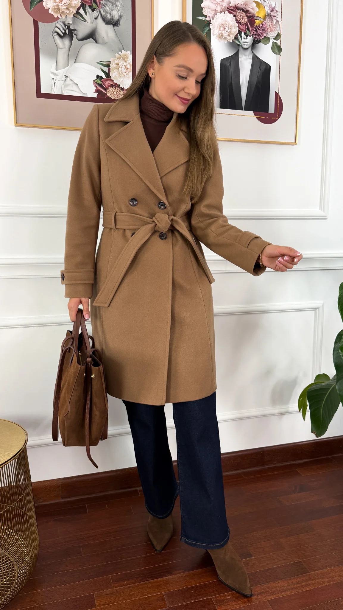 Płaszcz z wełną Sibilla camelowy