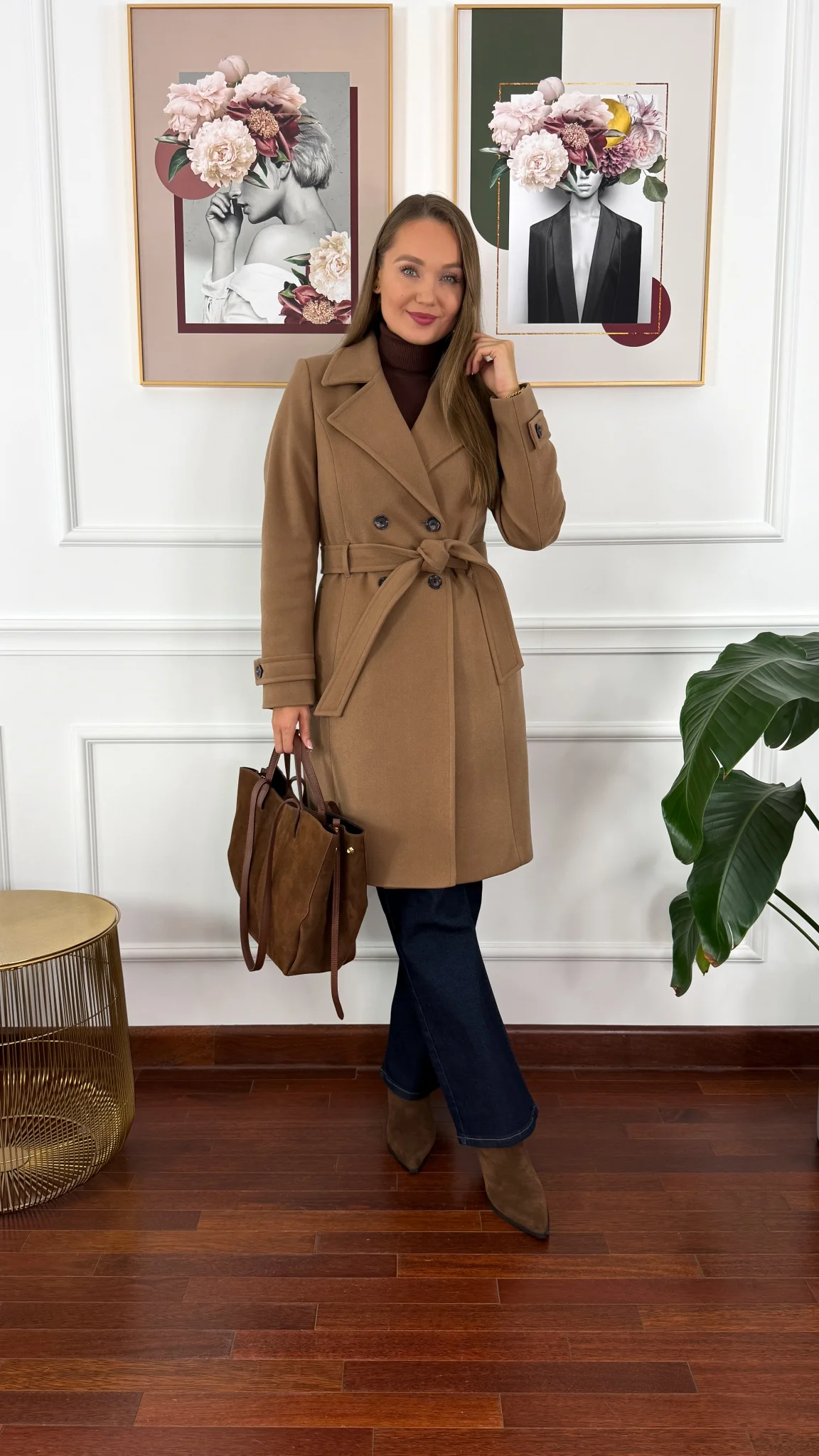 Płaszcz z wełną Sibilla camelowy