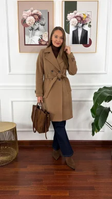 Płaszcz z wełną Sibilla camelowy