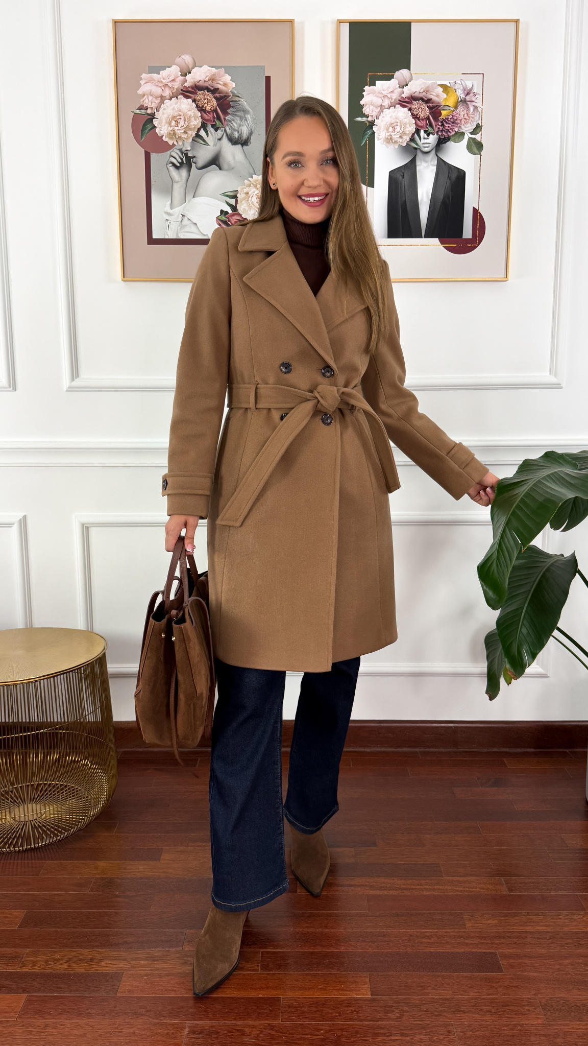 Wełniany płaszcz Sibilla camelowy