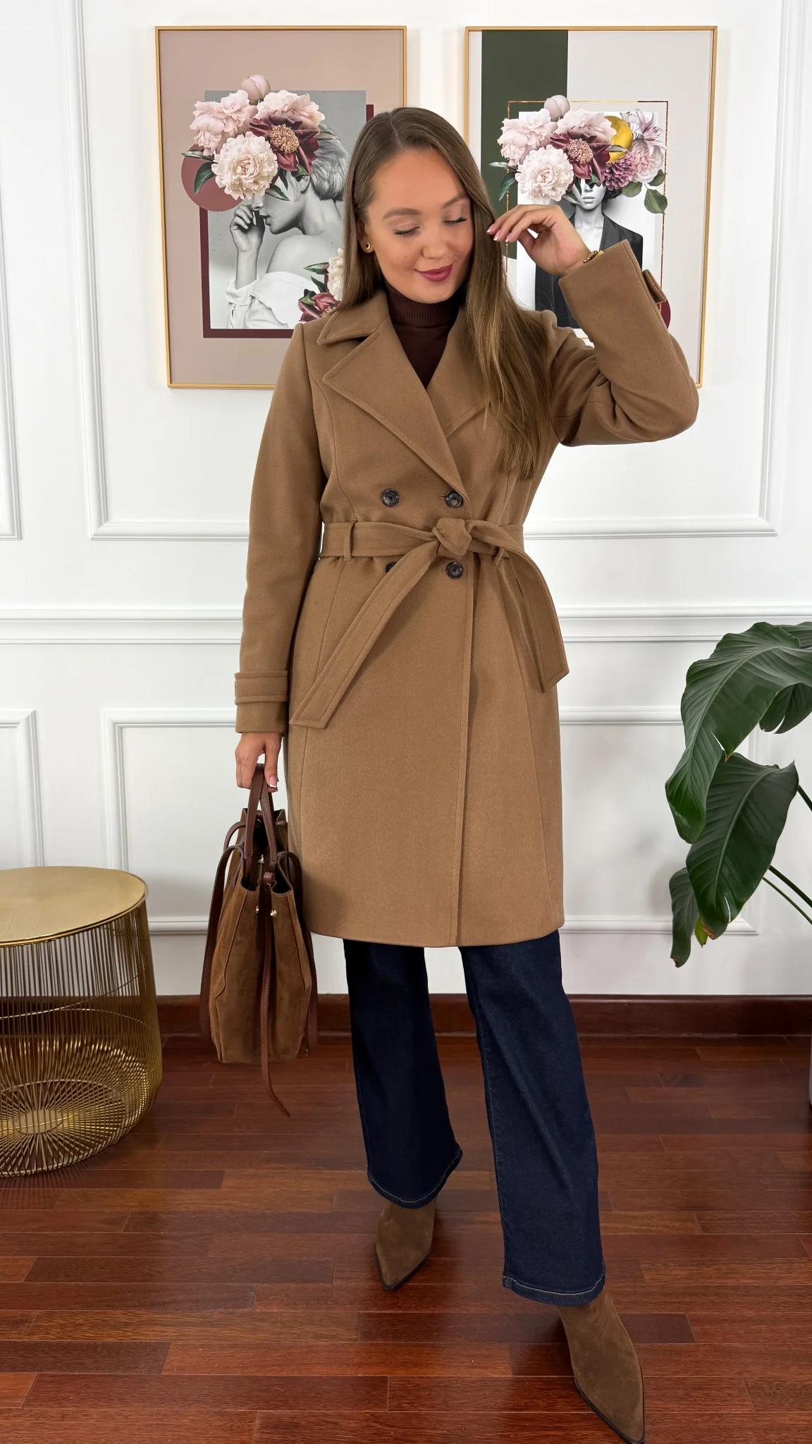 Płaszcz z wełną Sibilla camelowy