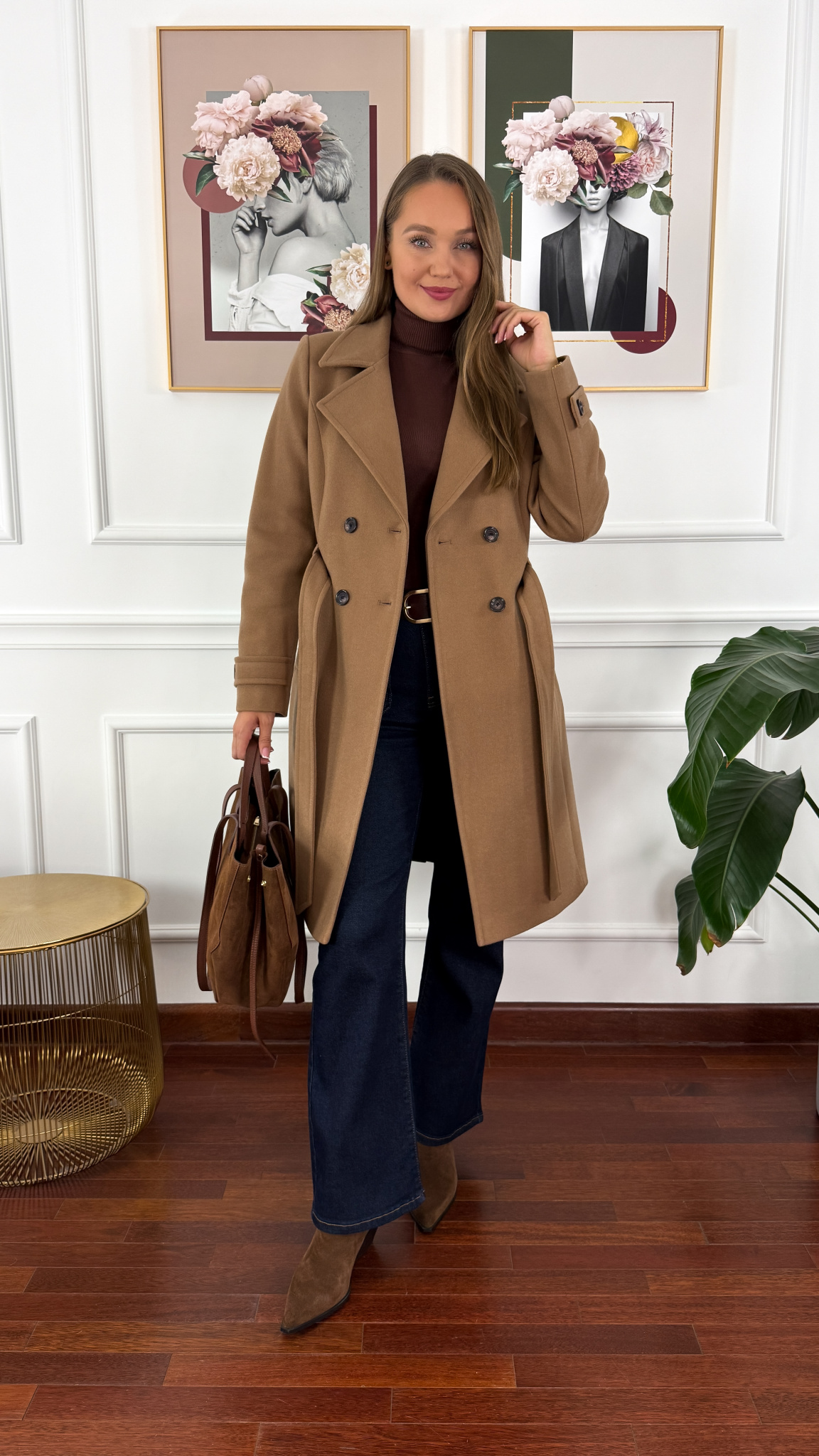 Wełniany płaszcz Sibilla camelowy