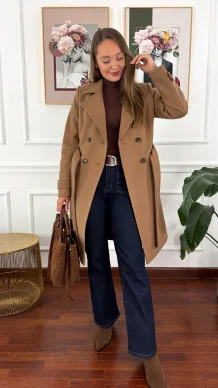 Płaszcz z wełną Sibilla camelowy