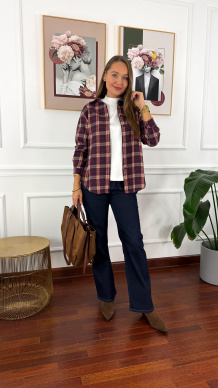 Koszula w kratę Vivi burgundowo-beżowa