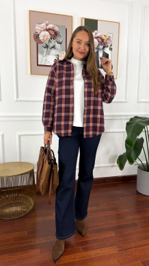 Koszula w kratę Vivi burgundowo-beżowa