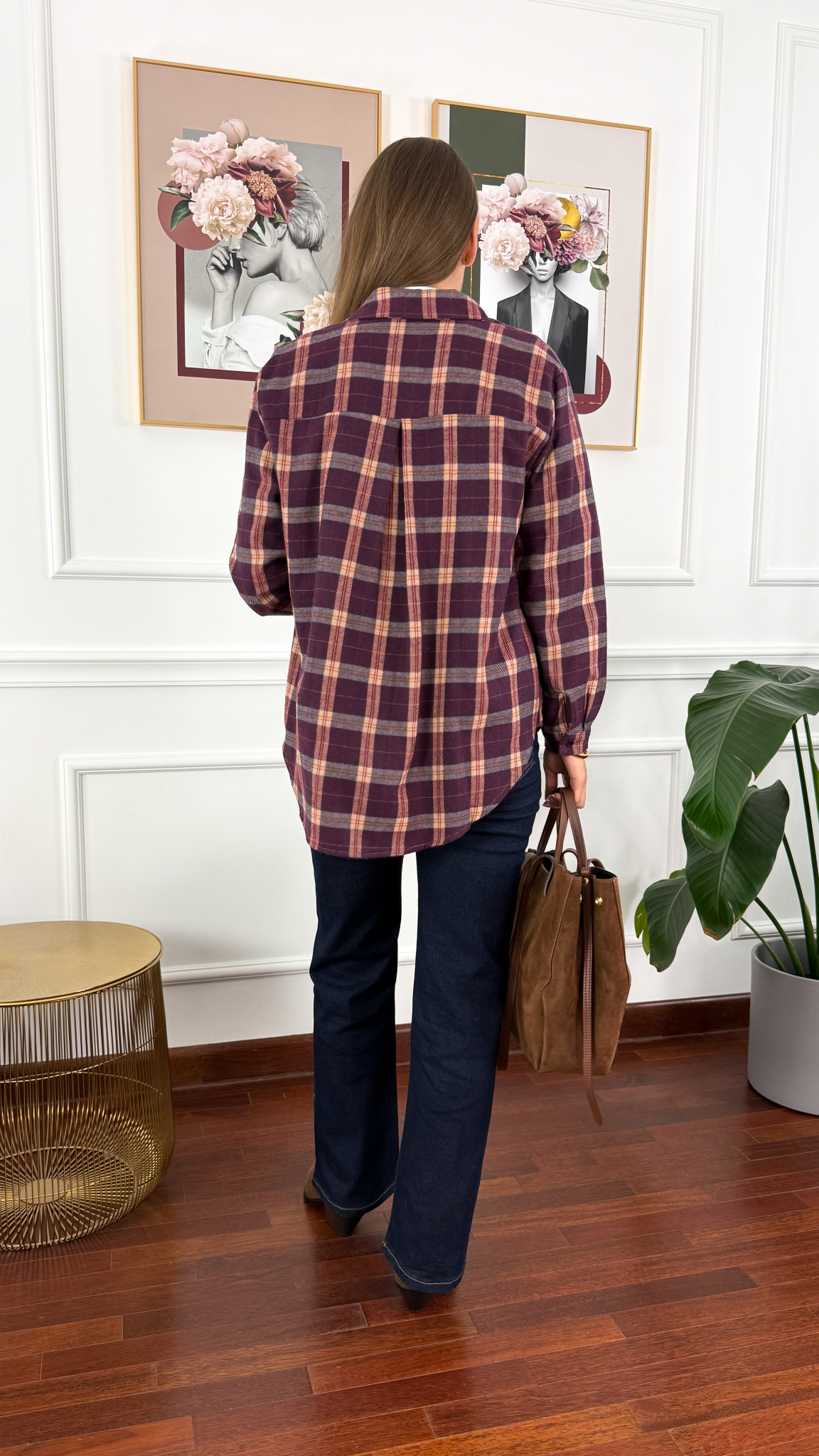 Koszula w kratę Vivi burgundowo-beżowa