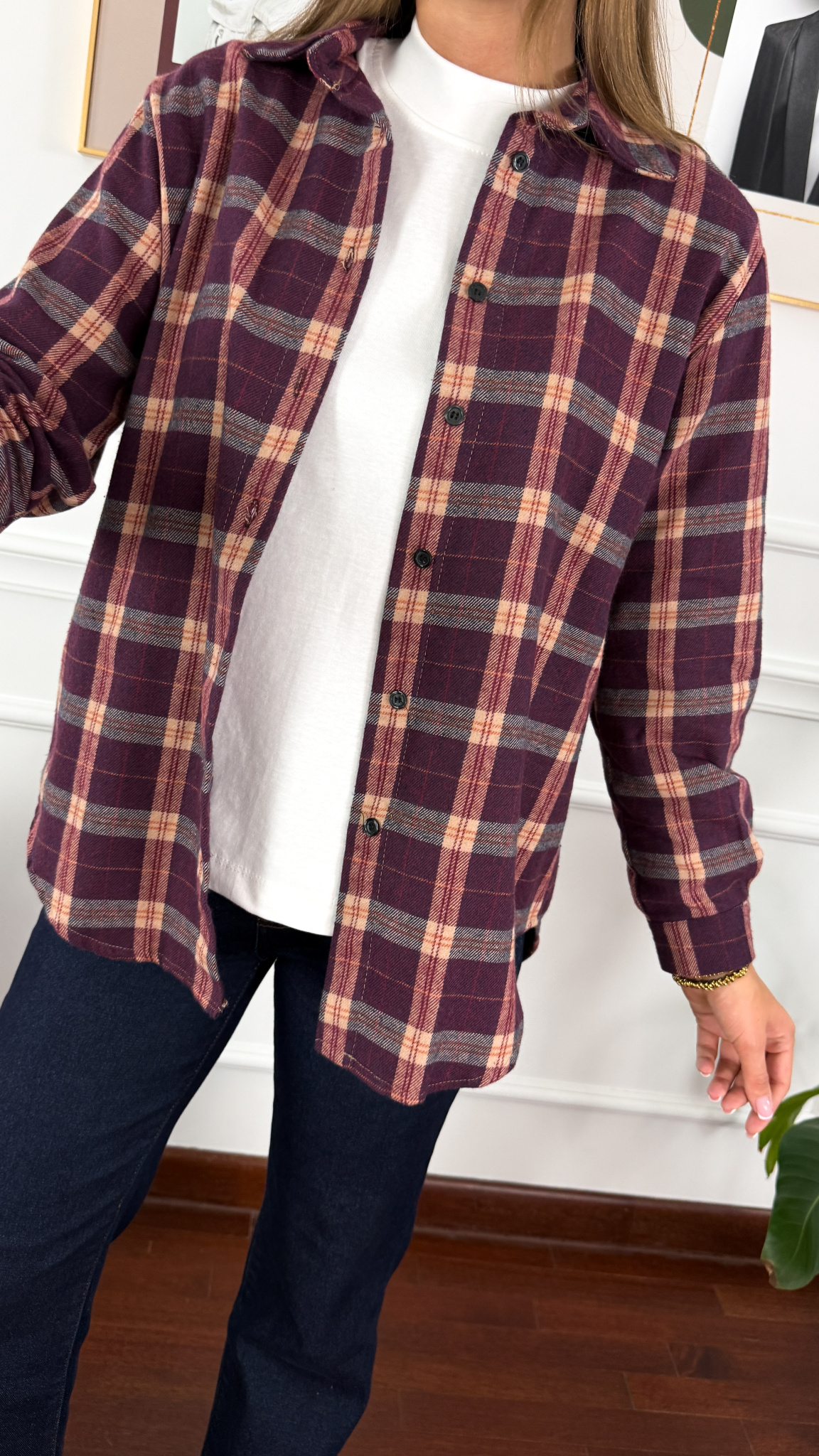 Koszula w kratę Vivi burgundowo-beżowa