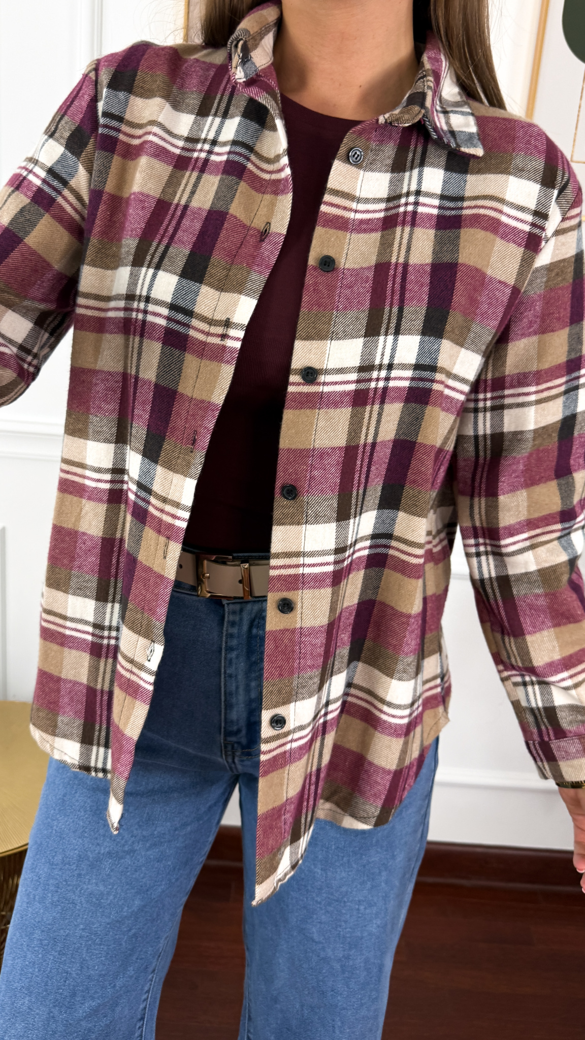 Koszula w kratę Vivi bordowo-biała