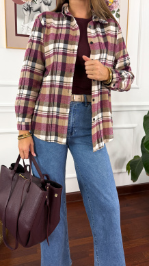 Koszula w kratę Vivi bordowo-biała