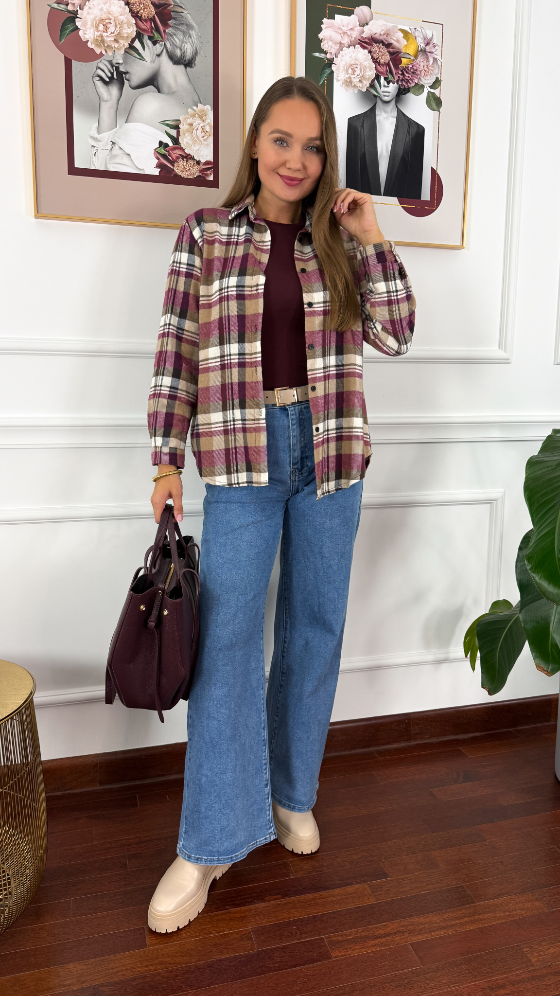 Koszula w kratę Vivi bordowo-biała