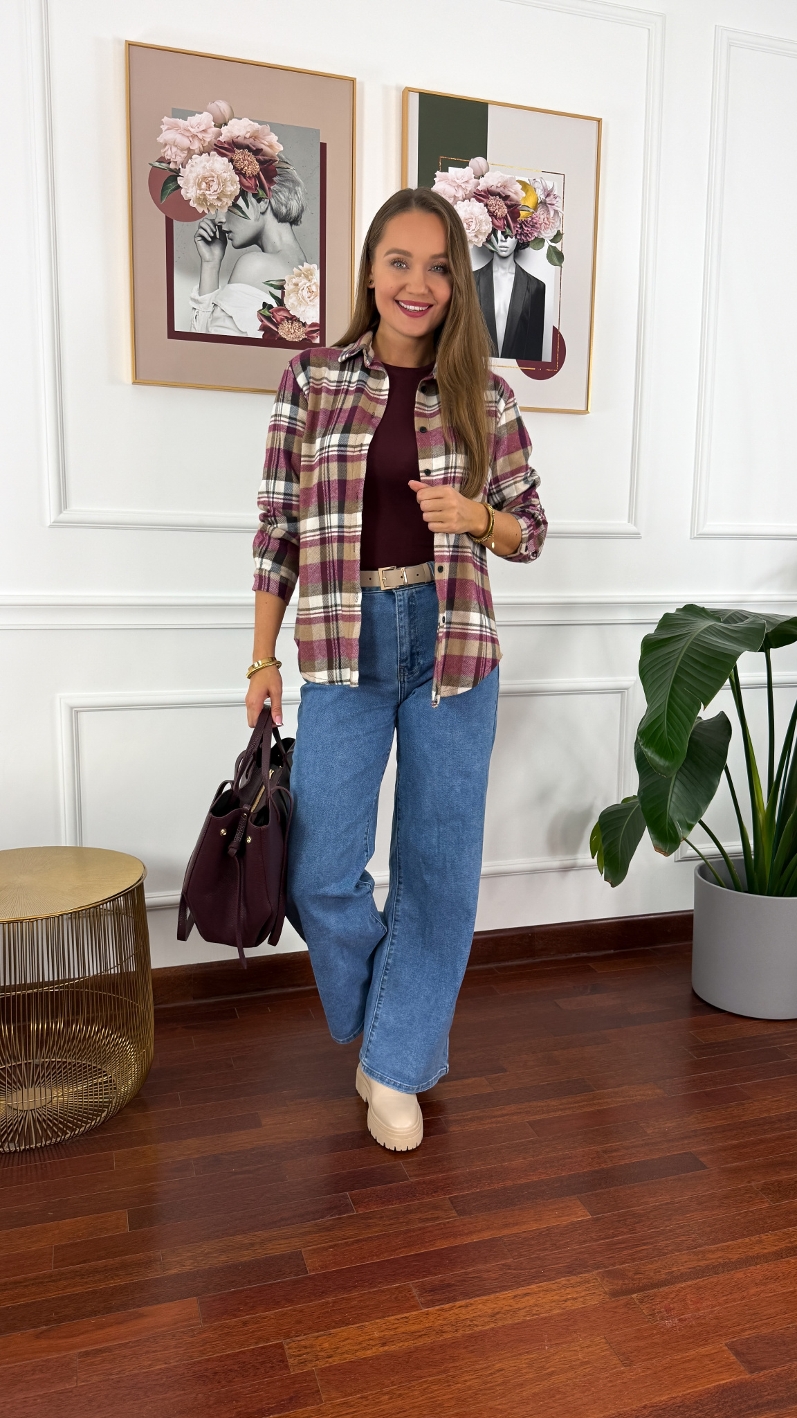 Koszula w kratę Vivi bordowo-biała