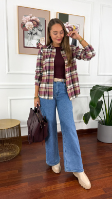 Koszula w kratę Vivi bordowo-biała