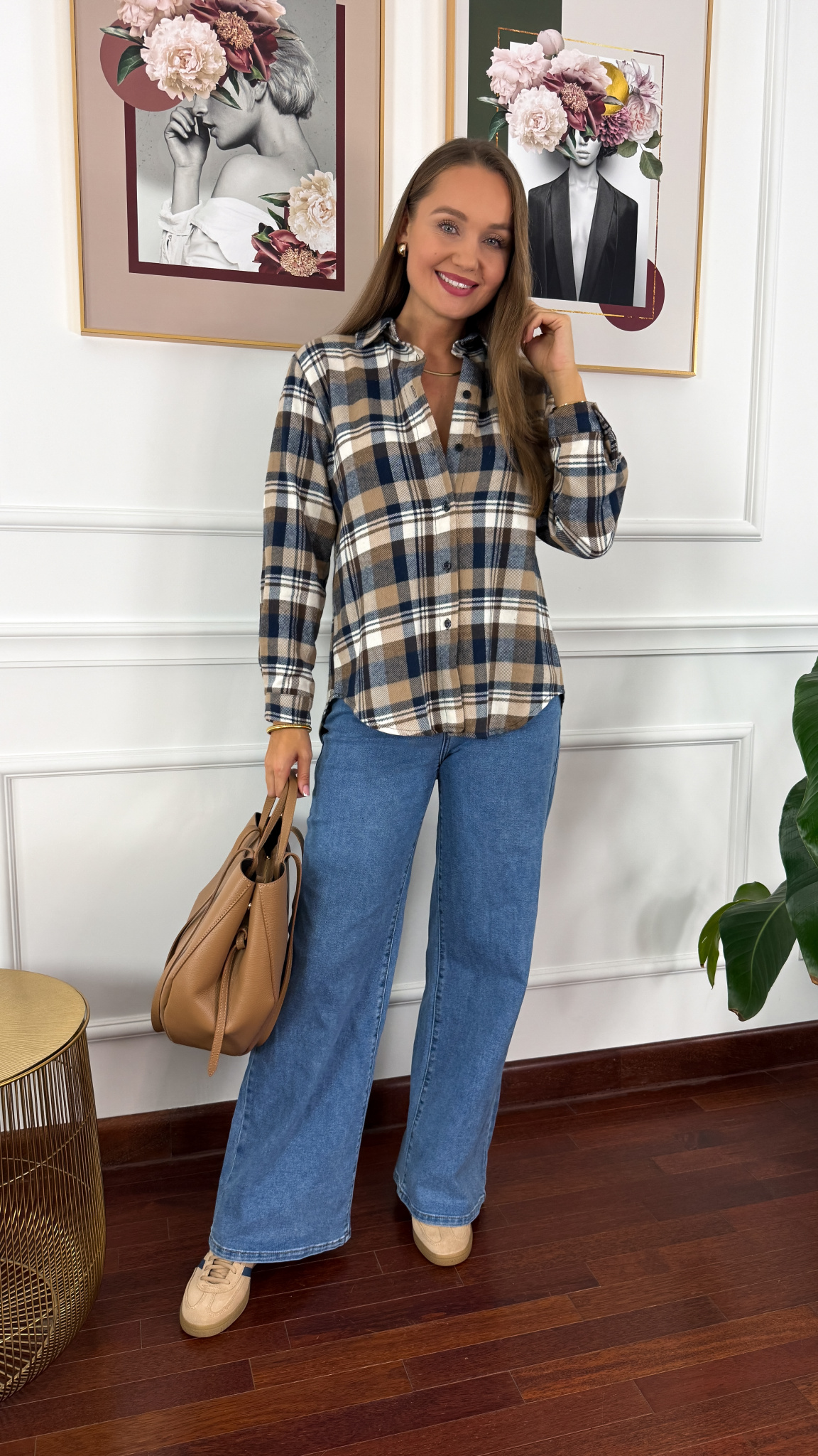 Koszula w kratę Vivi granatowo-beżowa