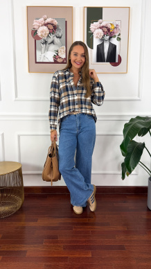 Koszula w kratę Vivi granatowo-beżowa