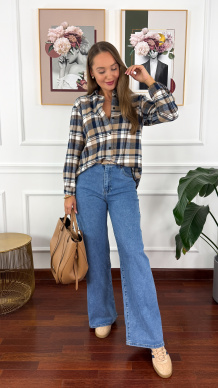 Koszula w kratę Vivi granatowo-beżowa