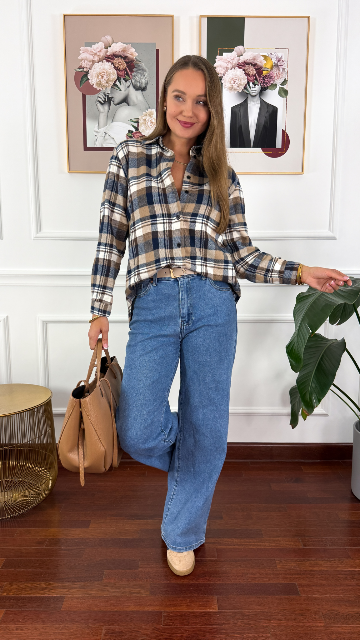 Koszula w kratę Vivi granatowo-beżowa