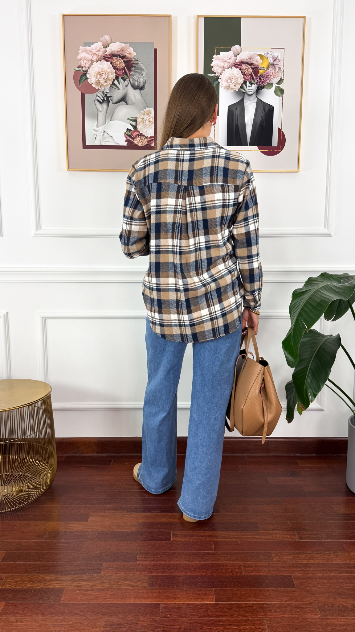 Koszula w kratę Vivi granatowo-beżowa