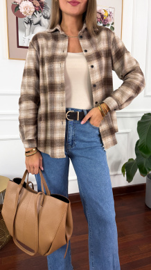 Koszula w kratę Vivi beżowo-brązowa