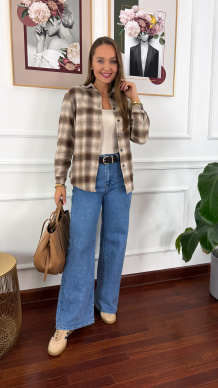 Koszula w kratę Vivi beżowo-brązowa